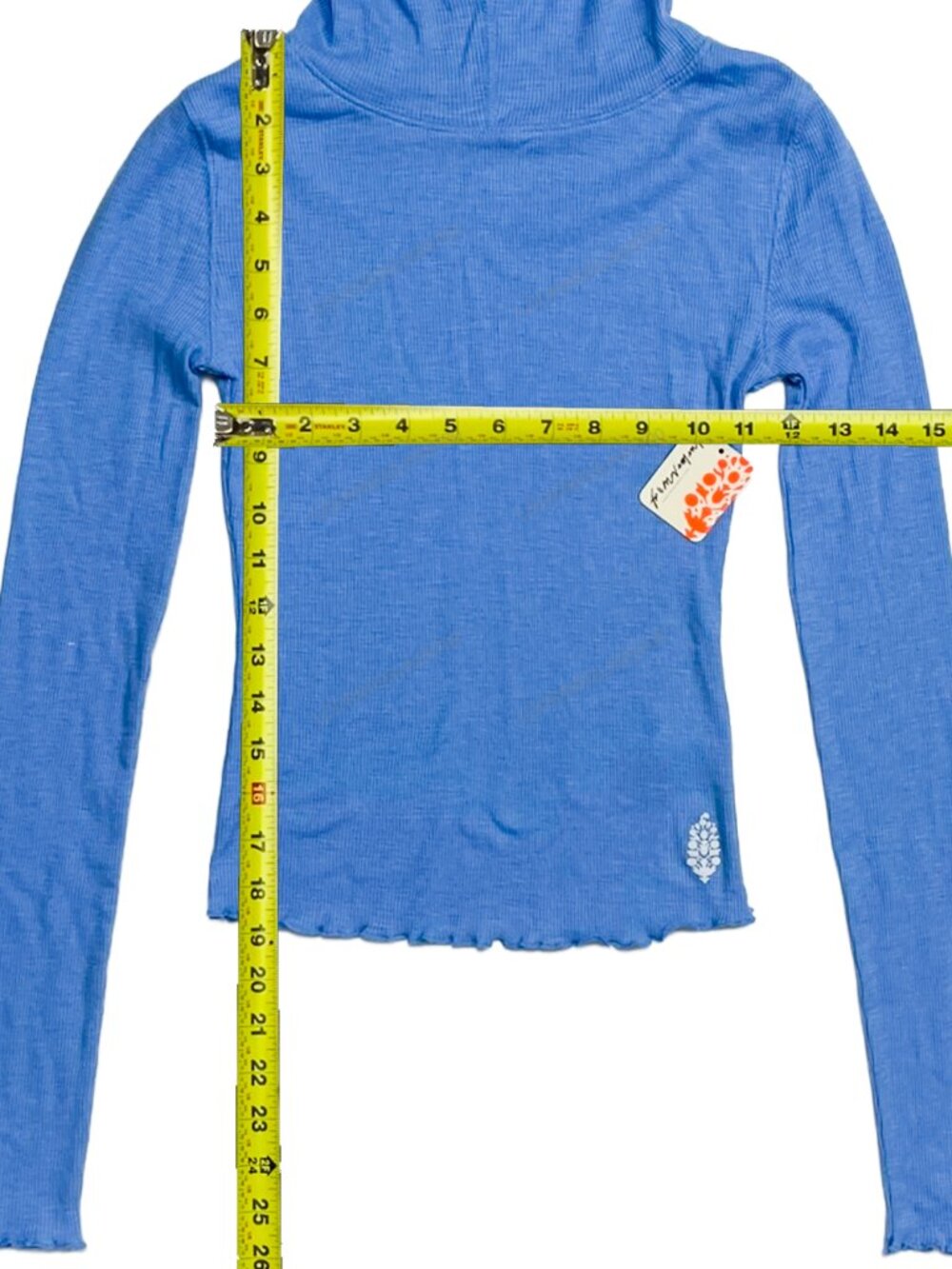 Free People FP Movement Breathe Easy Layer Ribbed Hooded Top Riviera Blue XS NWT - Picture 9 of 10